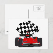Roodkoningsauto met gecheckte vlag briefkaart (Voorkant / Achterkant)