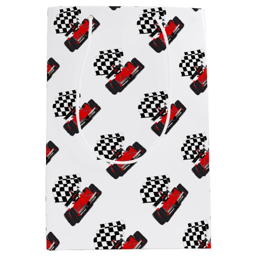 Roodkoningsauto met gecheckte vlag medium cadeauzakje (Voorkant)