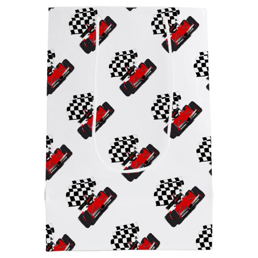 Roodkoningsauto met gecheckte vlag medium cadeauzakje (Achterkant)