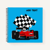 Roodkoningsauto met gecheckte vlag notitieboek (Voorkant)