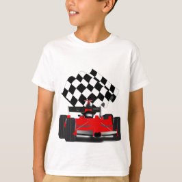 Roodkoningsauto met gecheckte vlag t-shirt