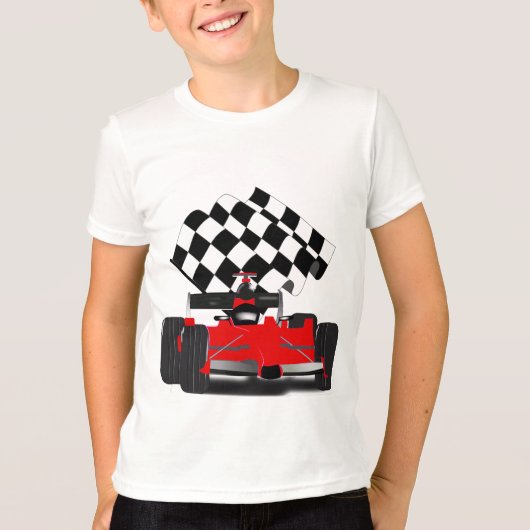 Roodkoningsauto met gecheckte vlag t-shirt (Voorkant)