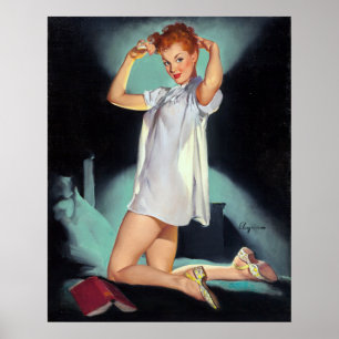 Roodkop in Nighty Pin Up Poster