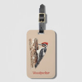 Roodkop-specht vogel bagagelabel (Voorkant (verticaal))