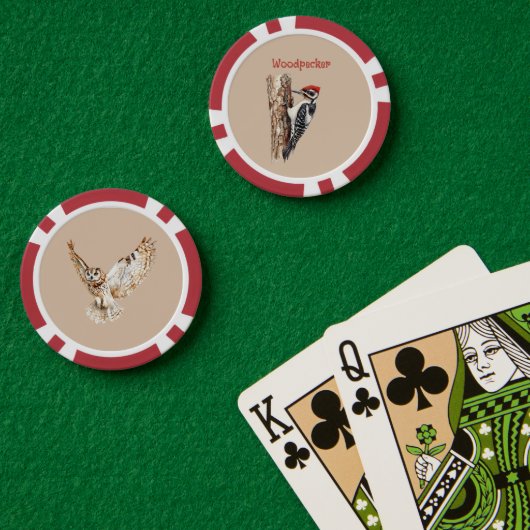 Roodkop-specht vogel poker chips (Pokertafel (Dubbel))