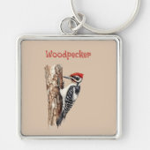 Roodkop-specht vogel sleutelhanger (Voorkant)