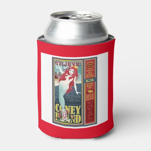 roodkopige zeemeermin op het eiland coney blikjeskoeler (Blikje Voorkant)