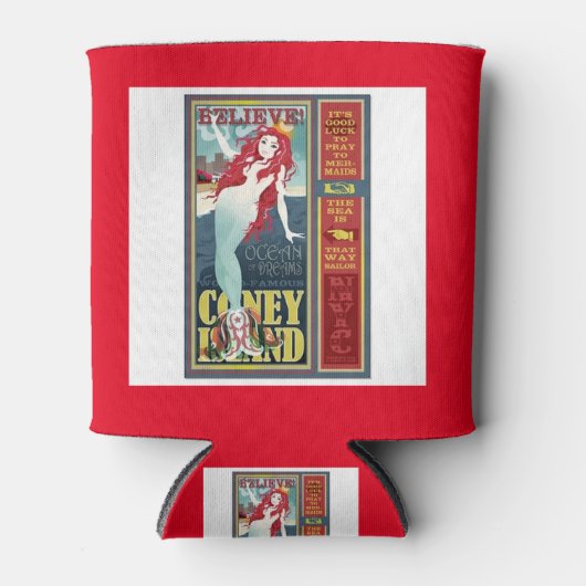 roodkopige zeemeermin op het eiland coney blikjeskoeler (Voorkant)