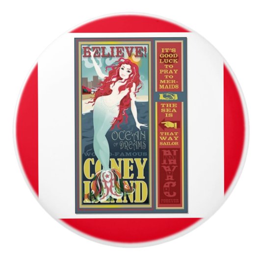 roodkopige zeemeermin op het eiland coney keramische knop (Voorkant)