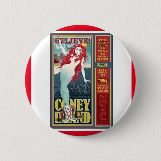 roodkopige zeemeermin op het eiland coney ronde button 5,7 cm (Voorkant)