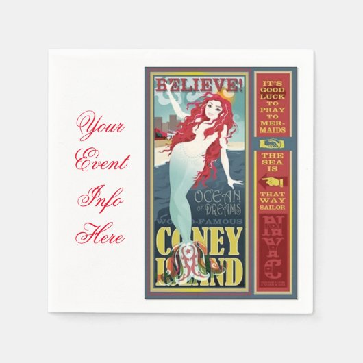 roodkopige zeemeermin op het eiland coney servetten (Voorkant)