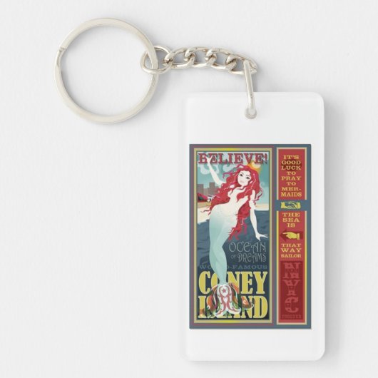 roodkopige zeemeermin op het eiland coney sleutelhanger (Voorkant)