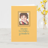 Roodkopjongen naar kleinzoon Birthday Kaart (Gele Bloem)