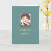 Roodkopjongen op Blauwgroen van opa Birthday Kaart (Gele Bloem)