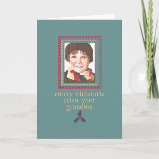 Roodkopjongen voor opa kerst Kaart (Voorkant)