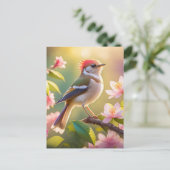 Roodkoppige Buff Borst Zanger Fantasie Vogel Briefkaart (Staand voorkant)