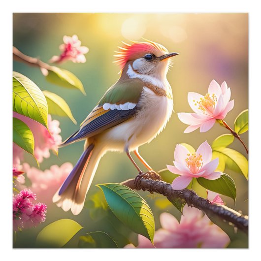 Roodkoppige Buff Borst Zanger Fantasie Vogel Foto Afdruk (Voorkant)