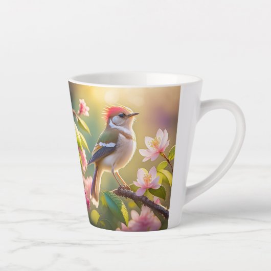 Roodkoppige Buff Borst Zanger Fantasie Vogel Latte Mok (Rechts)