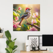 Roodkoppige Buff Borst Zanger Fantasie Vogel Poster (Thuiskantoor)