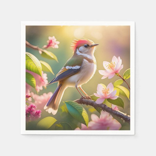 Roodkoppige Buff Borst Zanger Fantasie Vogel Servet (Voorkant)