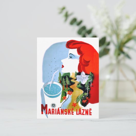 Roodkopvrouw drink water, Marianske Lazne Briefkaart (Staand voorkant)