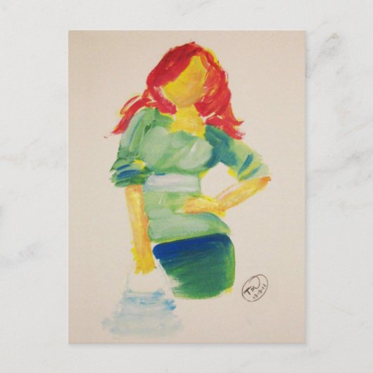 Roodkopvrouw met een handtas briefkaart (Voorkant)