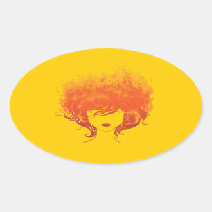 Roodkopvrouw, Red Fire Hair Ovale Sticker