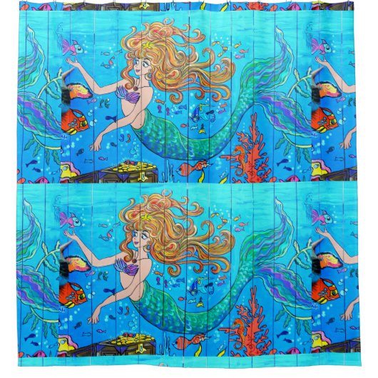 roodkopzeelieden met blauwe staart douchegordijn (Voorkant)