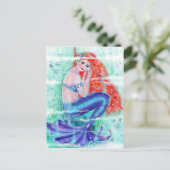 Roodkopzeemeermin met paarse staart van Renee Briefkaart (Staand voorkant)