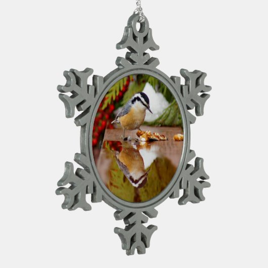 Roodkorrelig Nuthatch Tin Sneeuwvlok Ornament (Links)
