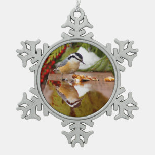 Roodkorrelig Nuthatch Tin Sneeuwvlok Ornament