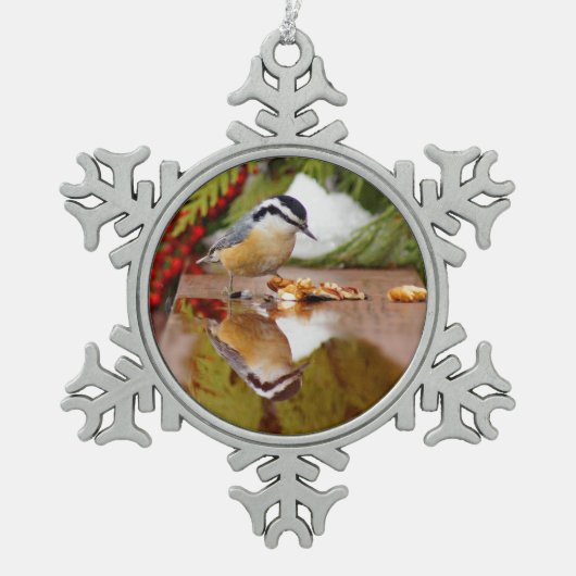 Roodkorrelig Nuthatch Tin Sneeuwvlok Ornament (Voorkant)