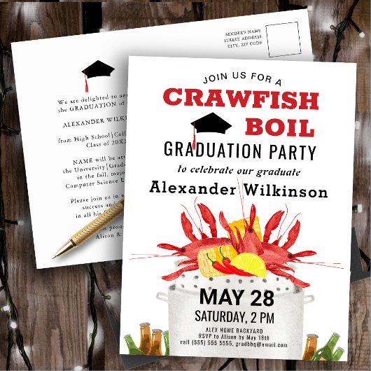 Roodkreeft Boil Graduation Party Invitation Briefkaart