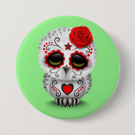 Roodkreukdag van de dode suikerschedel Owl Groen Ronde Button 7,6 Cm