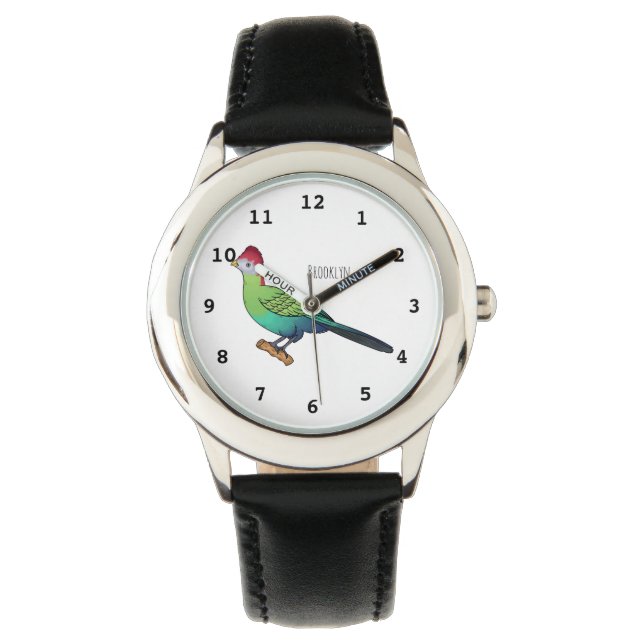 Roodkreukvogel cartoon horloge (Voorkant)