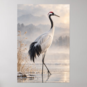 Roodkroonkraan in nevelig natte natuur Wall A Poster