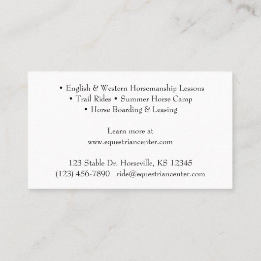 Roodkruid en paardenraces Paarse paardenpestrieken Visitekaartje (Achterkant)