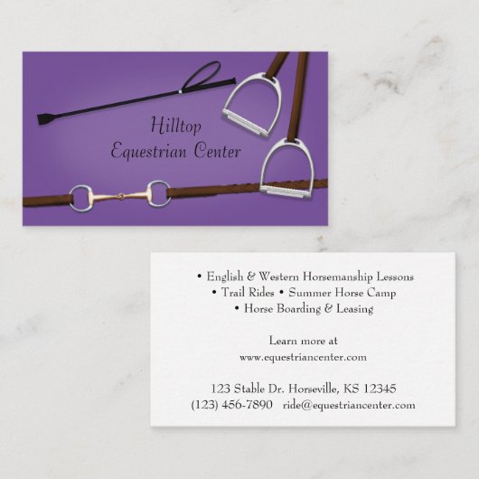 Roodkruid en paardenraces Paarse paardenpestrieken Visitekaartje (Voorkant / Achterkant)