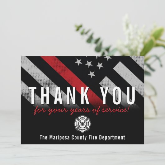 Roodlijnvlag voor brandweercabine Jubileum Bedankkaart (Staand voorkant)