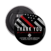 Roodlijnvlag voor brandweercabine Jubileum Button Flesopener (Voorkant)