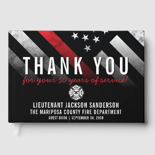 Roodlijnvlag voor brandweercabine Jubileum Gastenboek (Voorkant)