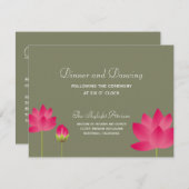 Roodlotusbloem groene trouwreceptie informatiekaartje (Voorkant / Achterkant)