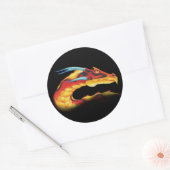 Roodloze rode draak met blauwe paarden ronde sticker (Envelop)