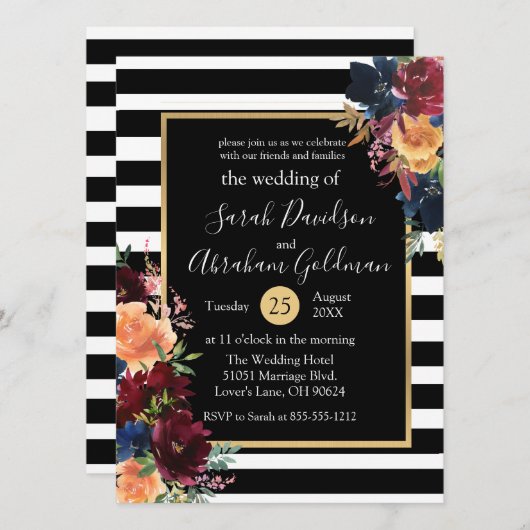 Roodmarinevrouw rond zwarte en witte strepen kaart (Voorkant / Achterkant)