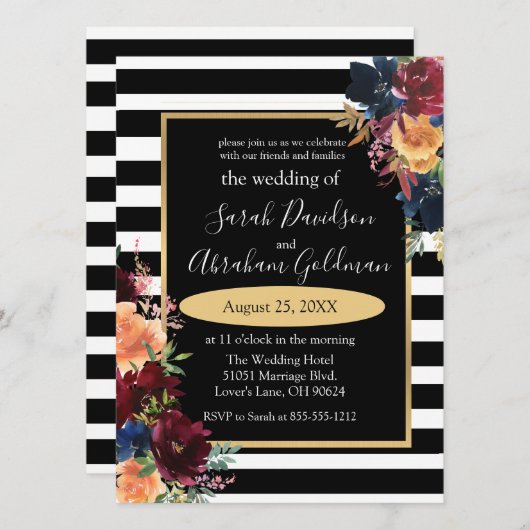 Roodmarinevrouw rond zwarte en witte strepen kaart (Voorkant / Achterkant)