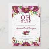 Roodmaroon zwarte roze florale meid oh baby shower kaart (Voorkant)
