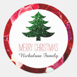 Roodmozaïekgroene kerstboomgaarden Gift Label