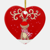 Roodneus rode en roze versiering van rendieren keramisch ornament (Voorkant)