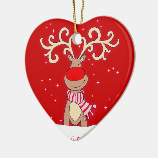 Roodneus rode en roze versiering van rendieren keramisch ornament (Links)