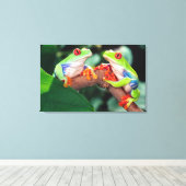 Roodogige Boomkikker Paar, Agalychinis callidryas, Canvas Afdruk (Insitu (Houten vloer))